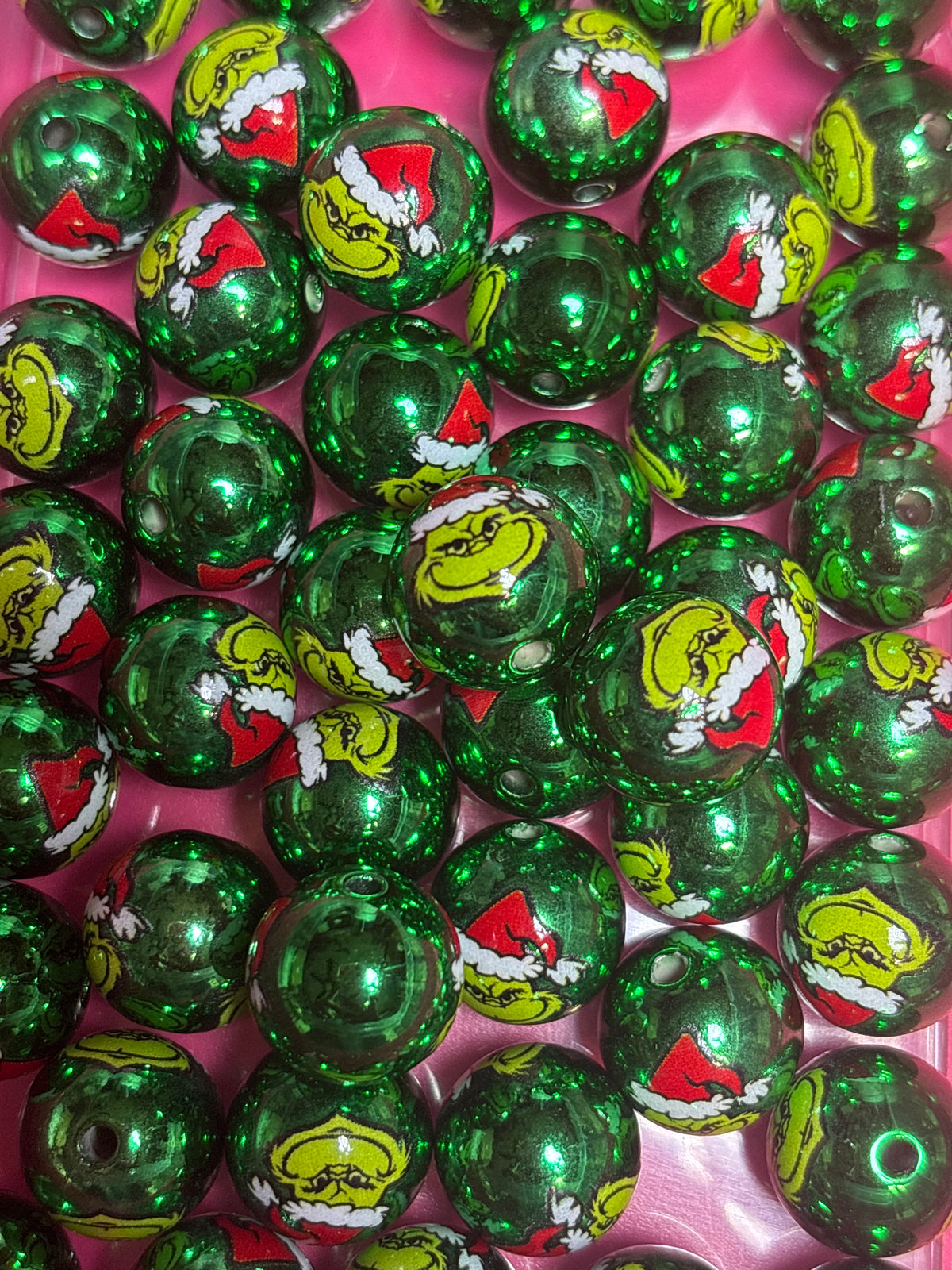 Grinch with a Stan’s hat acrylic bead (13) (metallic green )