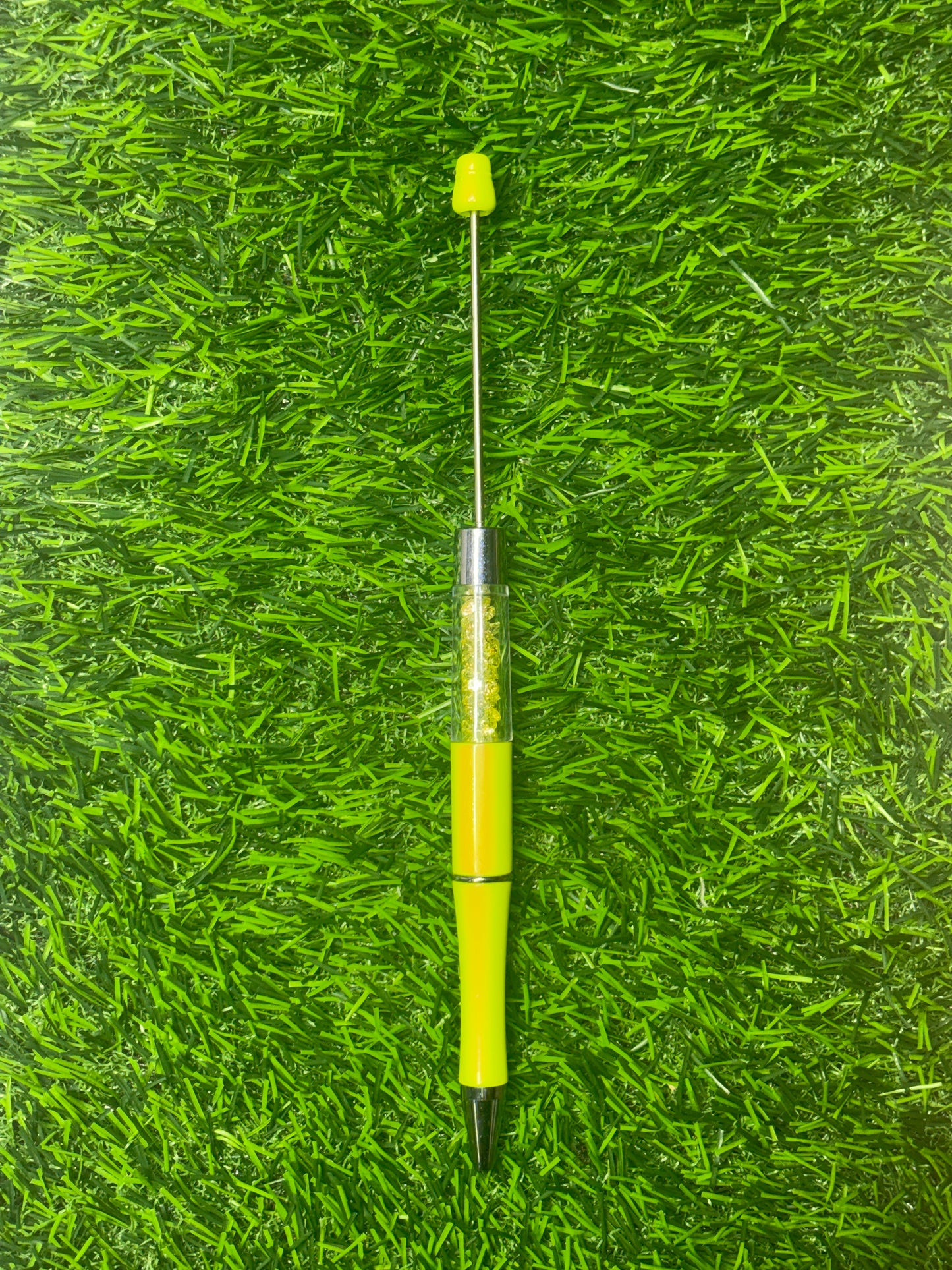 Lime green filled beadable  snow globe pen