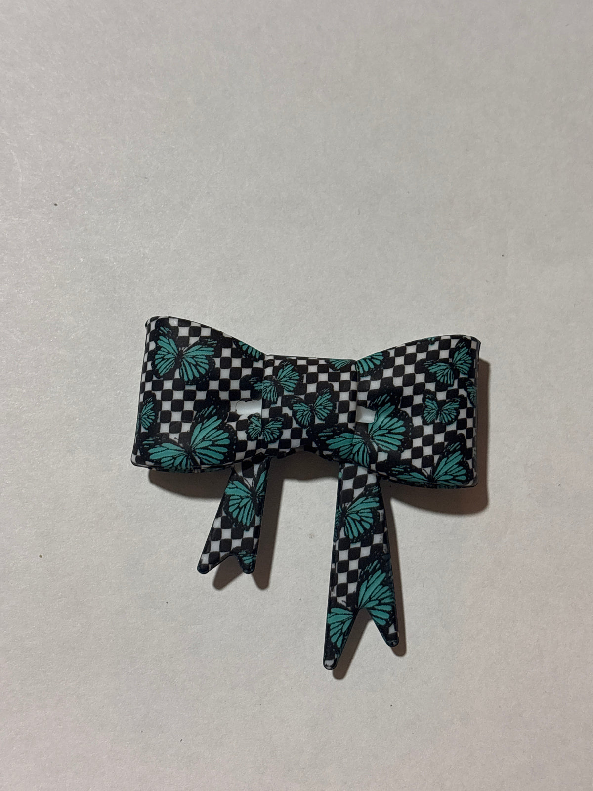 Blue skull checked silicone bow (D2)