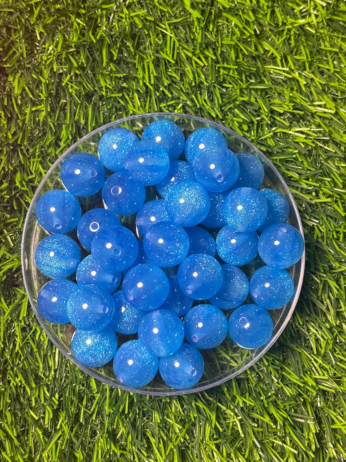 Blue glitter acrylic 16 mm bead #28
