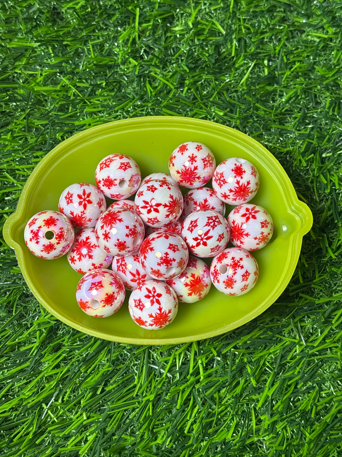 Red snowflakes lights 16 mm acrylic bead #2