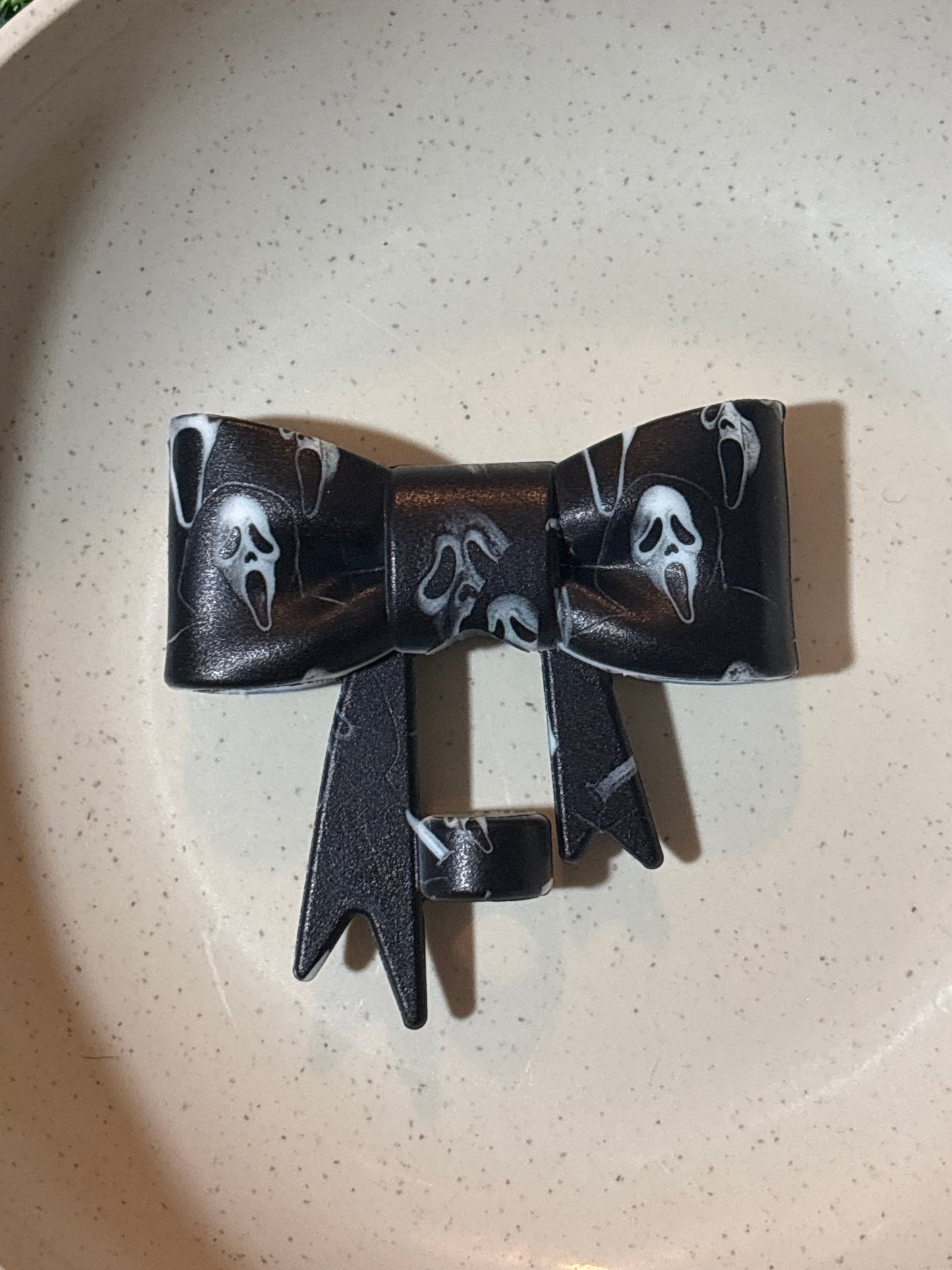 Ghost face straw topper silicone bow