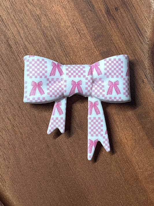 Pink ribbon checked silicone bow
