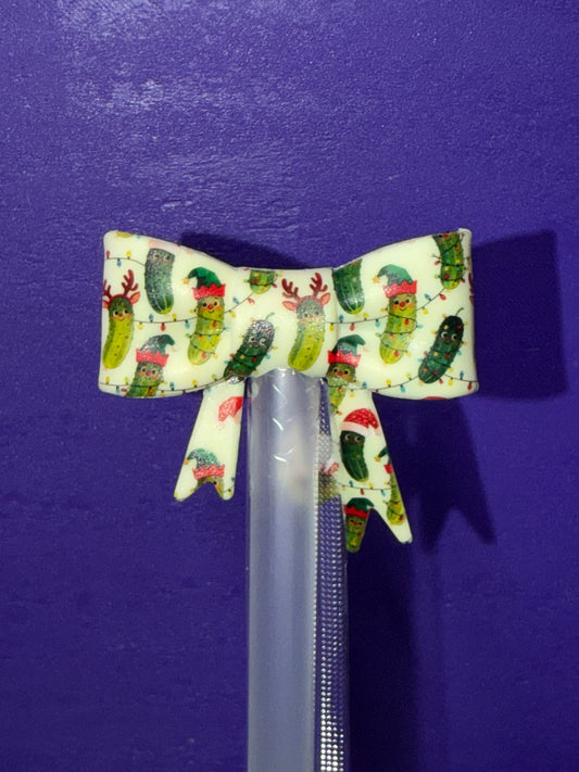 Pickle Christmas straw topper bow #35