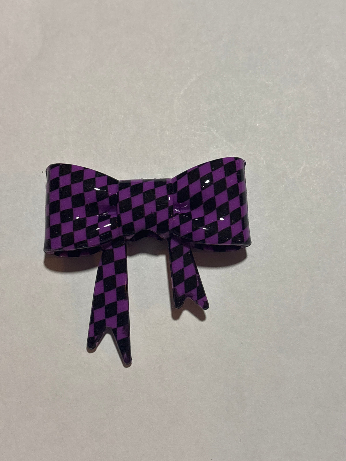 Purple checkered staw topper bow #57