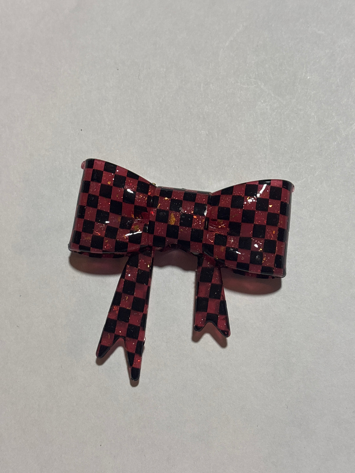 Red, gold , black checkered staw topper bow #23