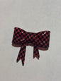 Red, gold , black checkered staw topper bow #23