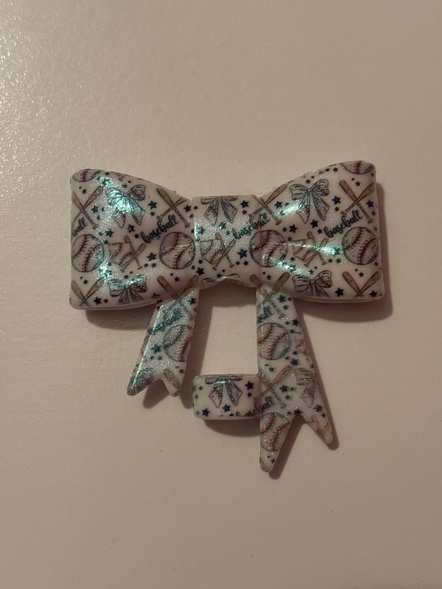 Baseball straw topper silicone bow