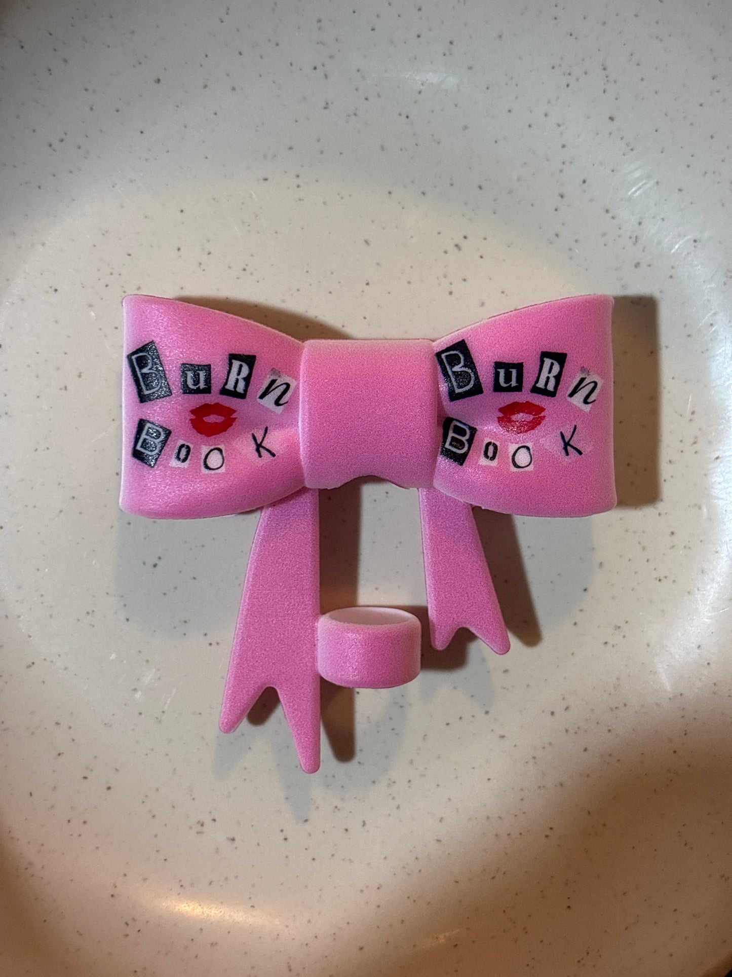 Pink burn silicone straw topper bow