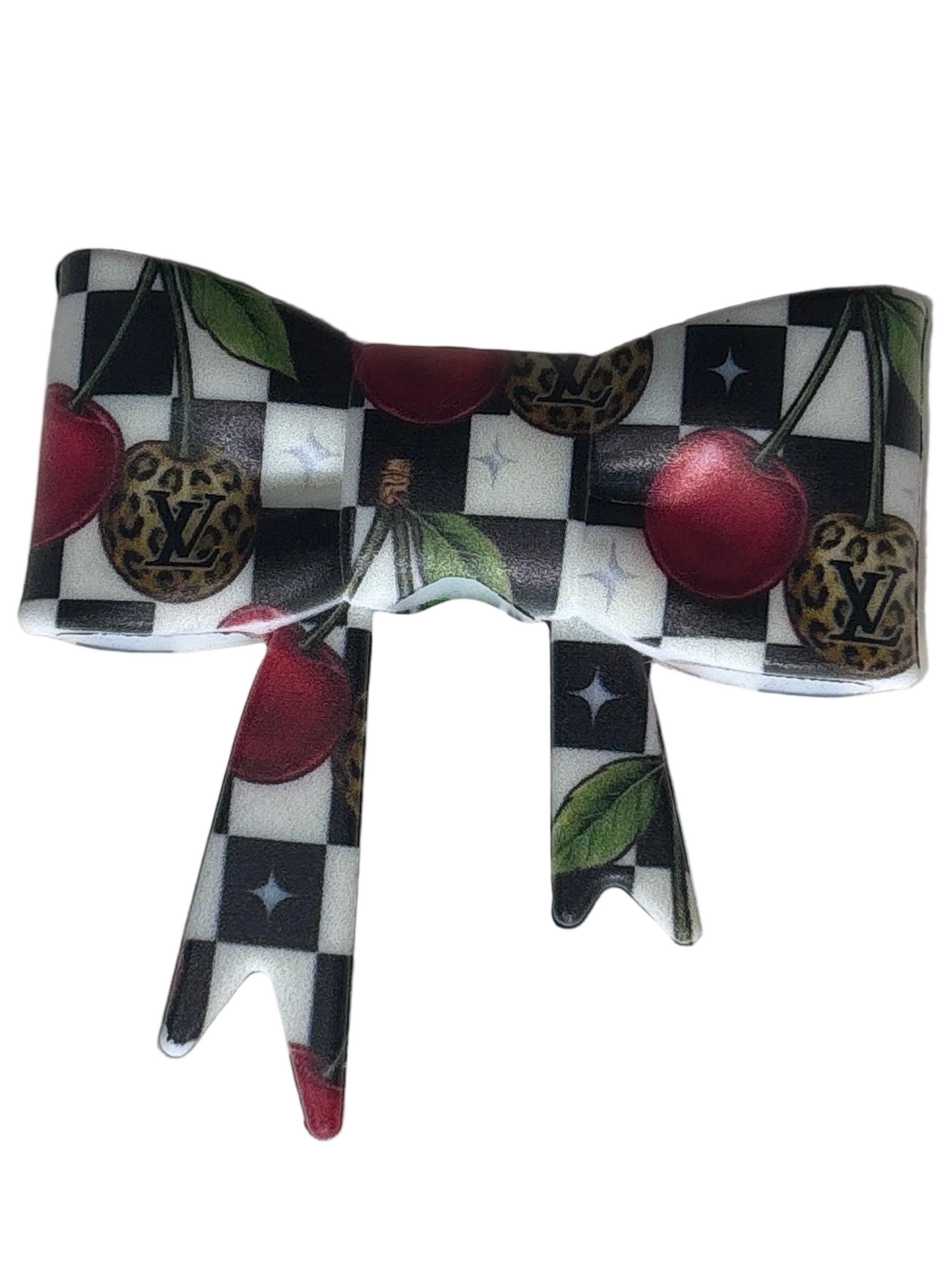checker, cherry, LV  straw topper bow #84