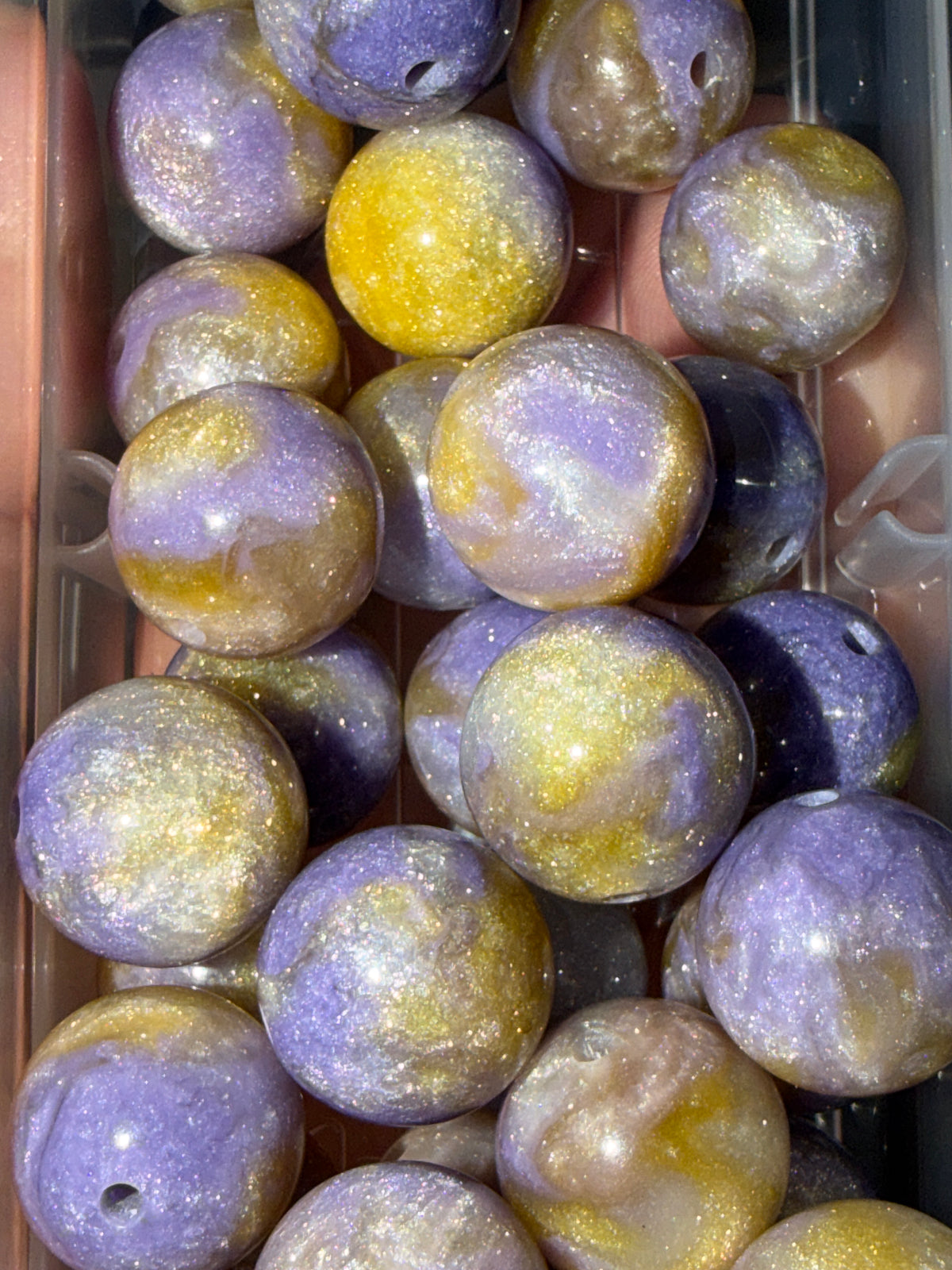 Purple & gold 16mm acrylic bead #251