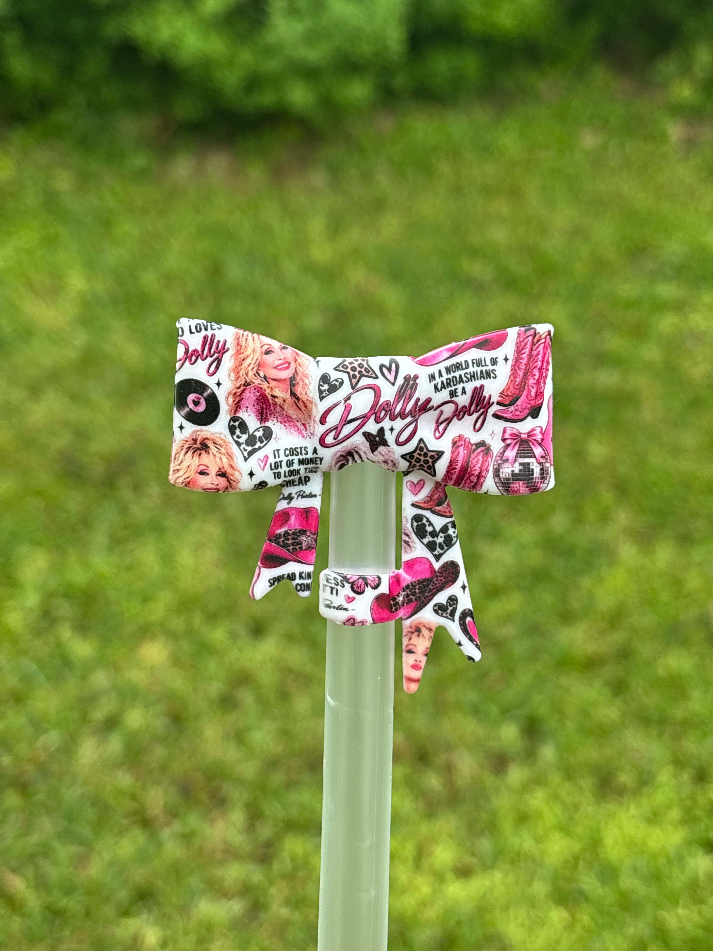 LD exclusive Pink dolly straw topper bow #908