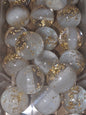 white & gold arylic bead #135
