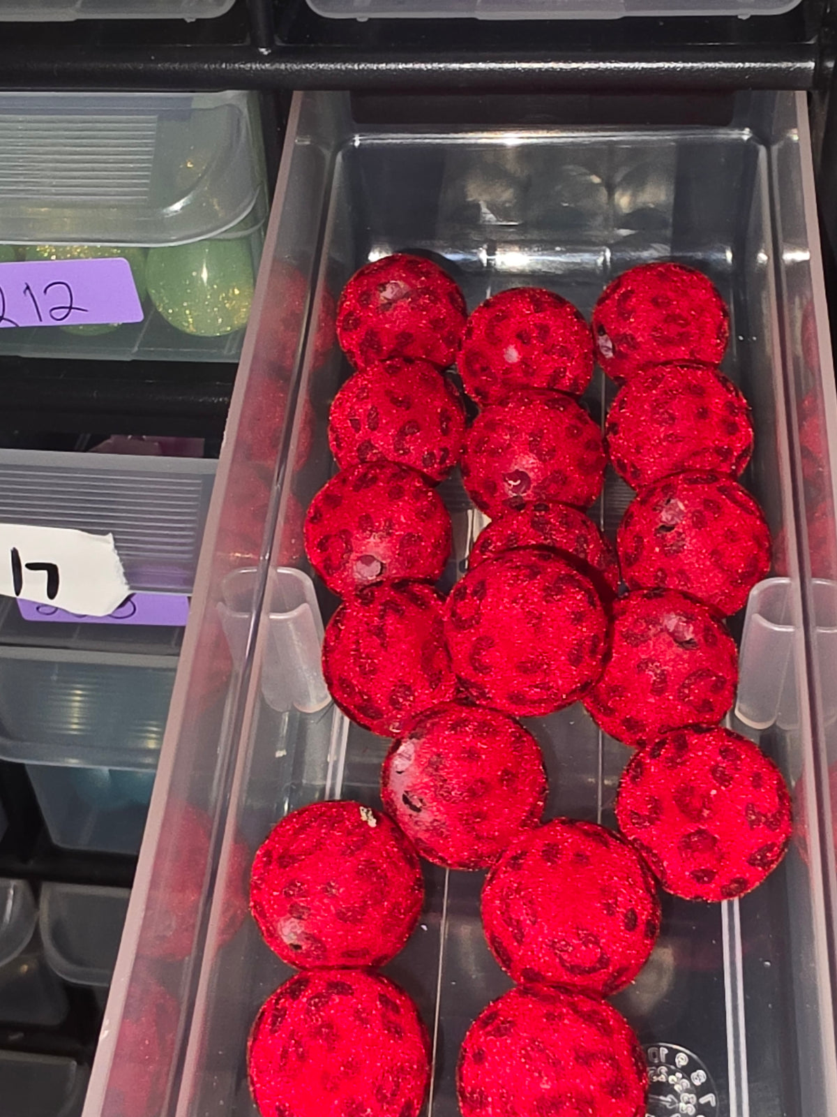 Red leopard mat  16mm fuzzy bead #213