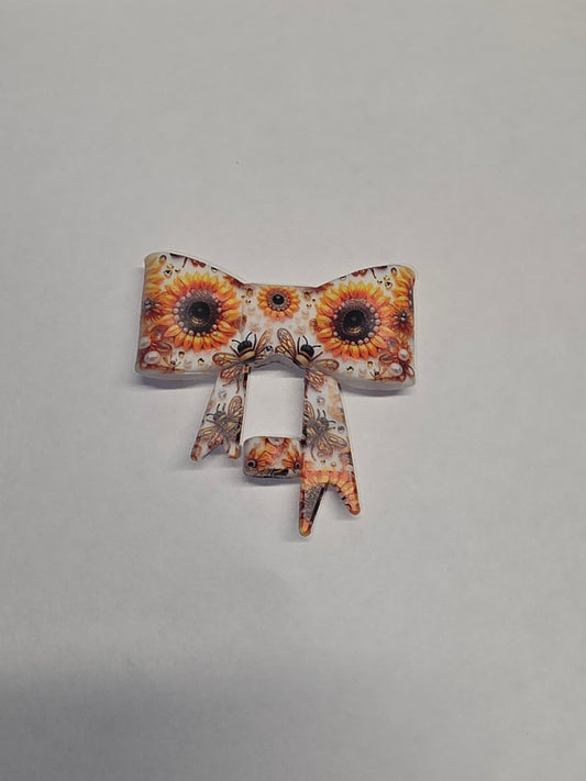 Sunflower & bee silicone straw topper bow #D2