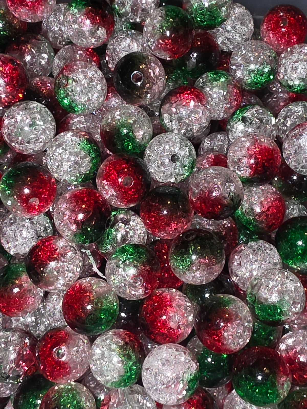 Red white green arylic bead 16 mm #269