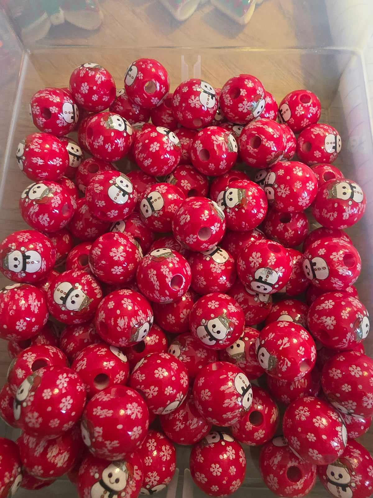 Red snowflakes snowman acrylic 16 mm bead #35