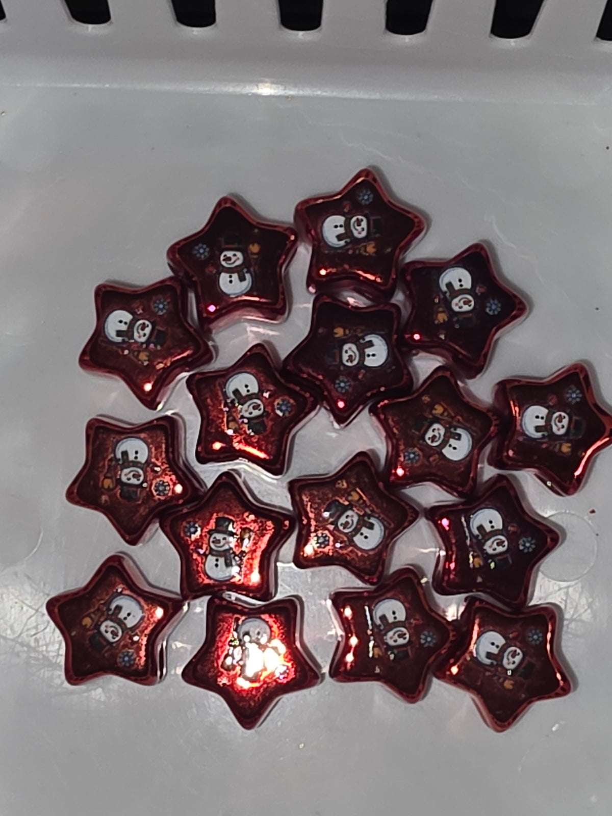 Red star snowman 16mm acrylic bead #214